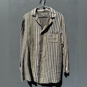 FLAX by Jeanna Engelhart Stripped Oversized Linen Button down Size SM